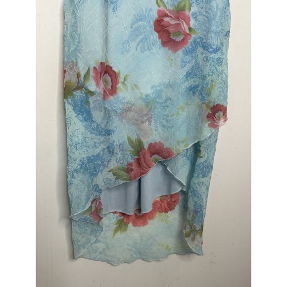 Vtg Y2k CDC Baby Blue Floral Chiffon Romantic V Neck High Low Dress Sz 12 - Picture 3 of 6